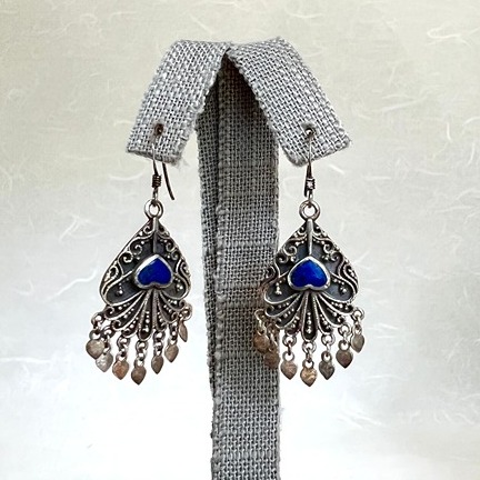 Vintage Sterling Silver Lapis Lazuli Dangle Earrings SE-2973