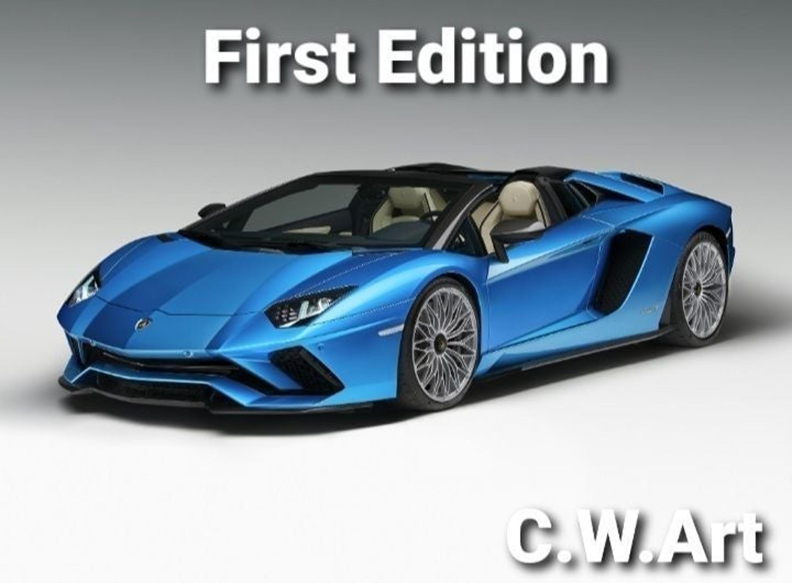 BLUE ,Lamborghini, No Frame Signature, 18"by24 poster