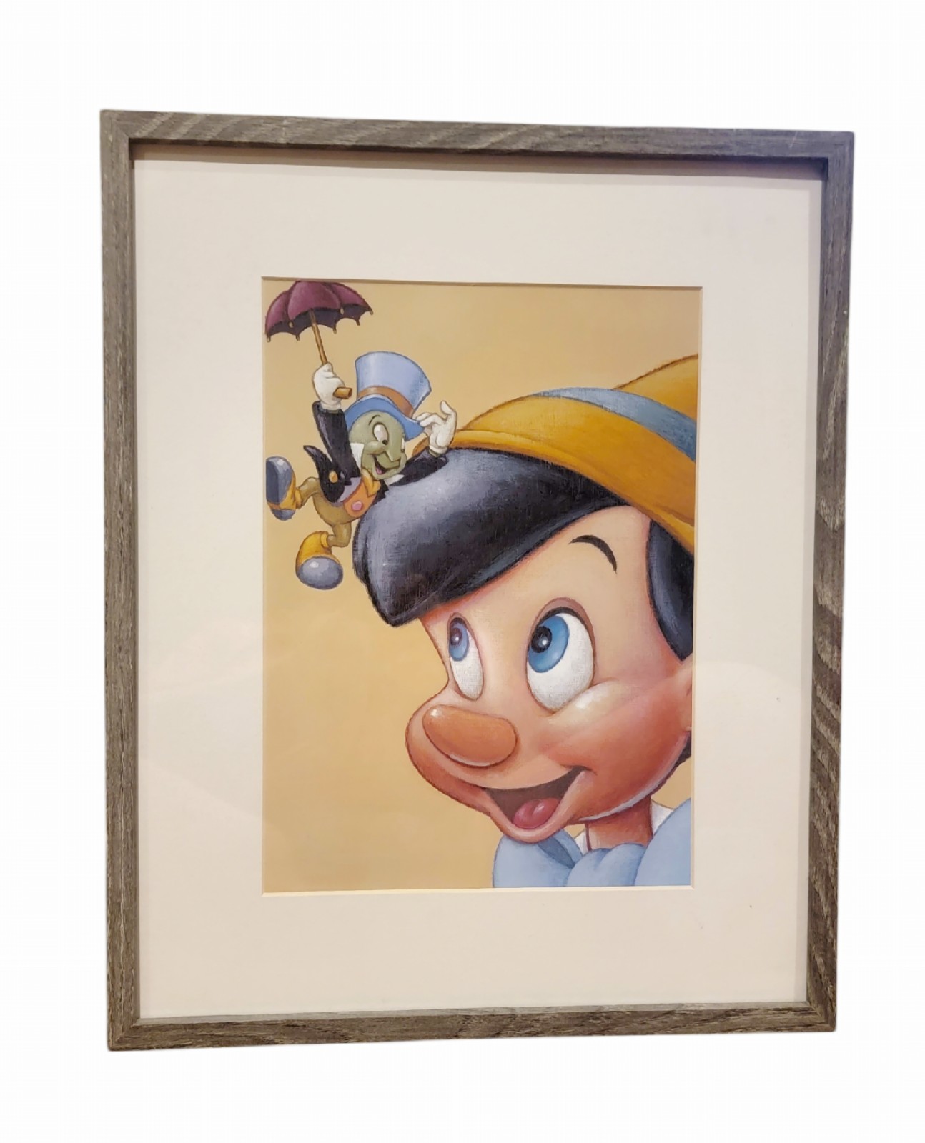 Disney Pinocchio With Jiminy Cricket Lithograph Art Print 16x20 Matted & Framed