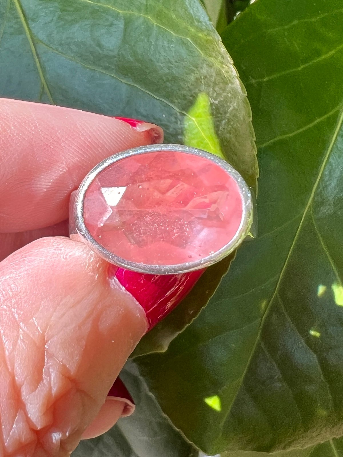 VINTAGE JANICE GIRARDI JGD LARGE PINK CHERRY QUARTZ RING 925 STERLING SILVER