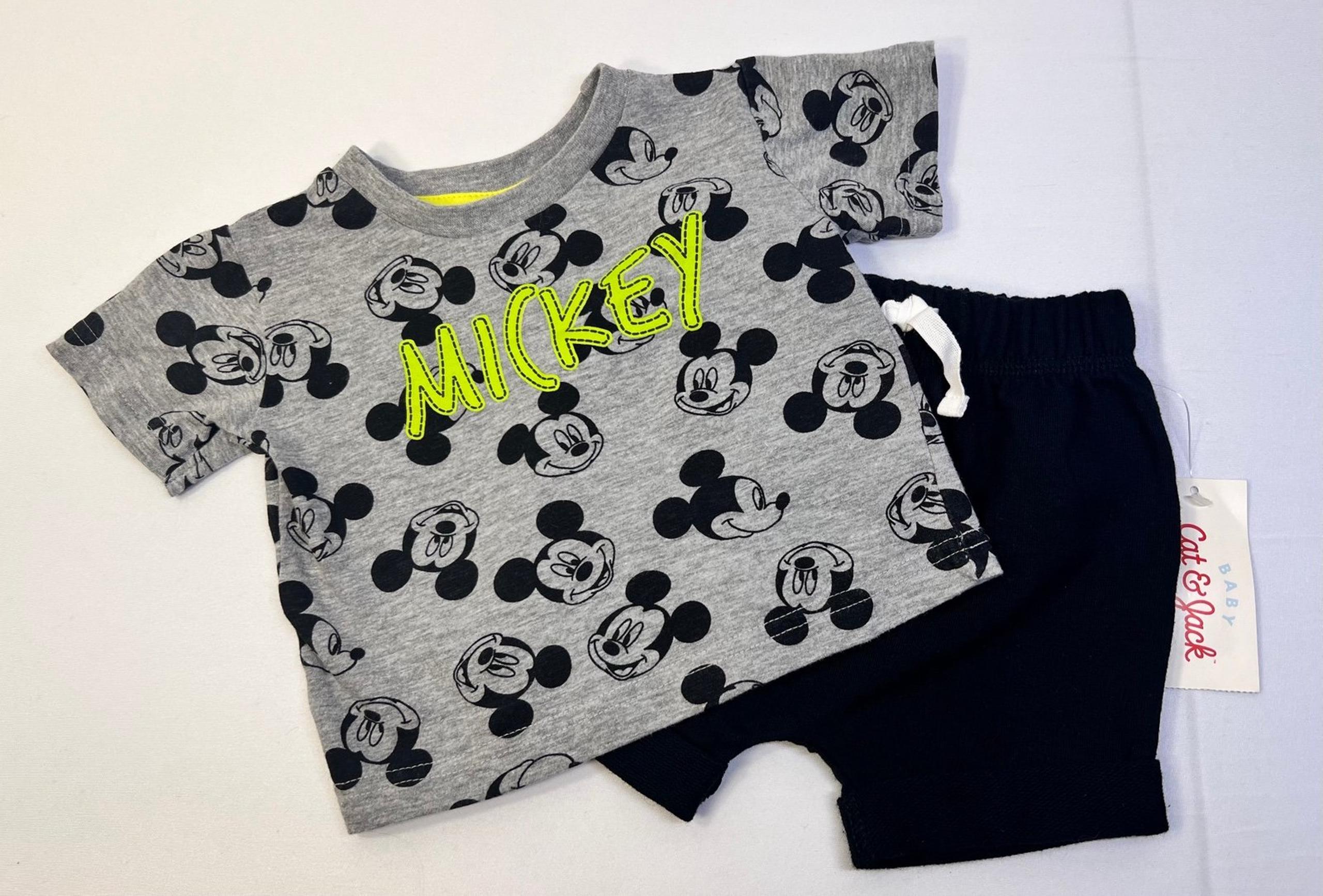 Disney Baby Mickey Mouse 3/6M Short Sleeve Print Tee & Cat & Jack Shorts Set