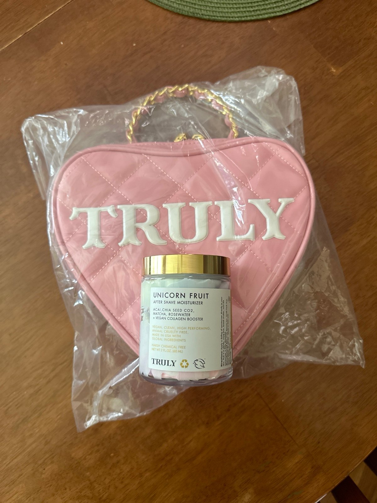 TRULY Beauty Unicorn Fruit Aftershave Moisturizer + heart bag