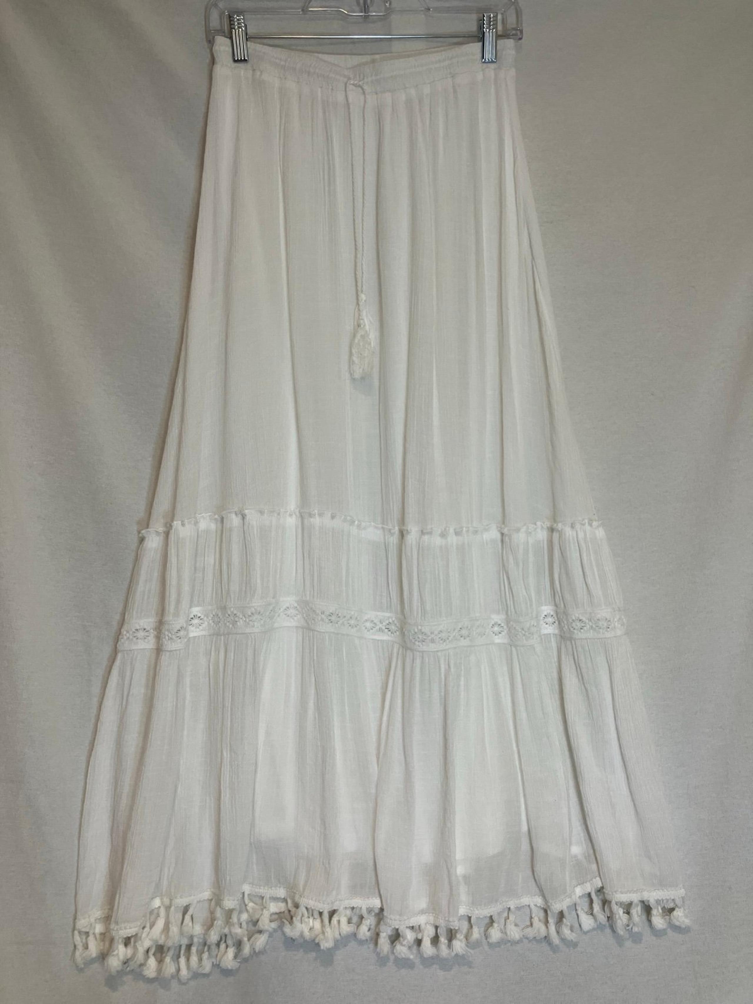 Blue Rain by Francesca's Women's Tiered Maxi Skirt Boho Fringe Lagenlook Size Sm