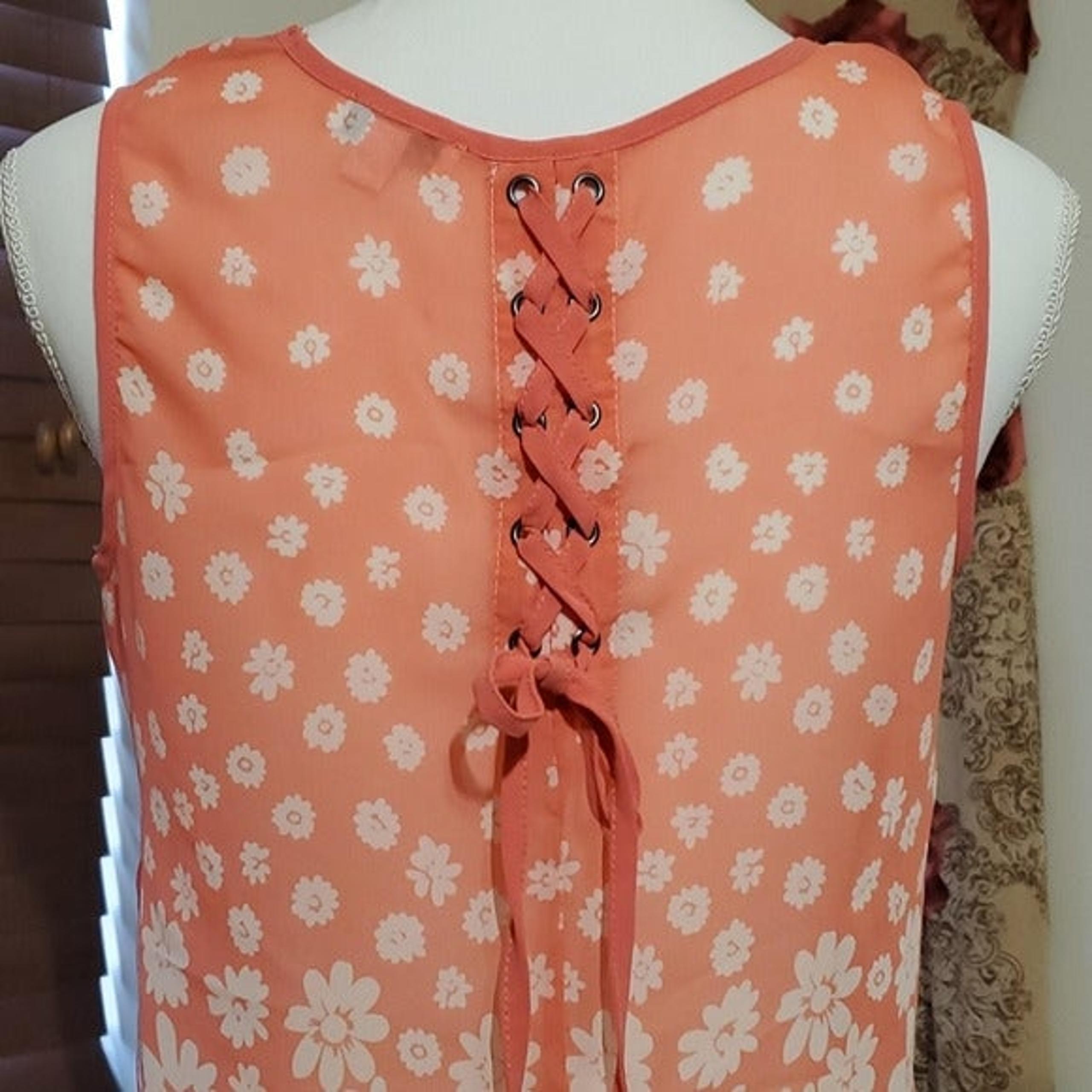 Coral sheer tank top w/ rear lace down