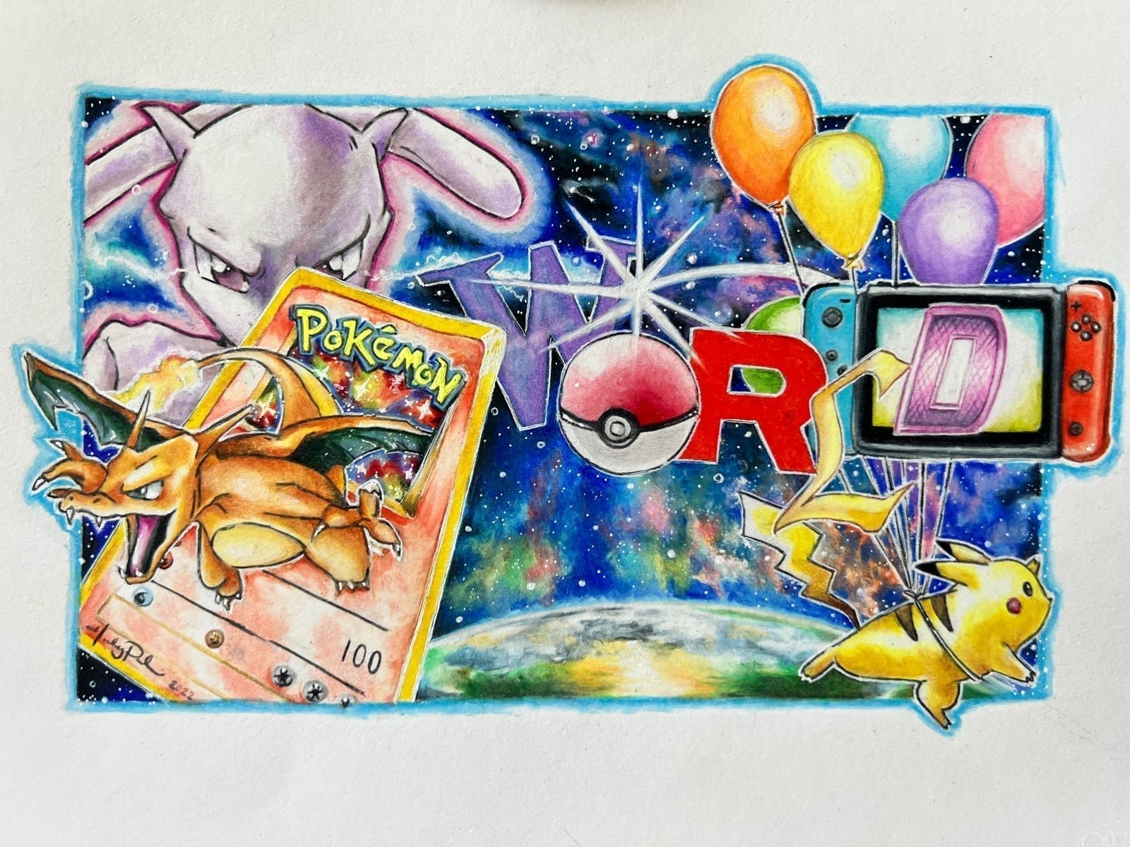 Pokémon World colored pencil illustration charizard card