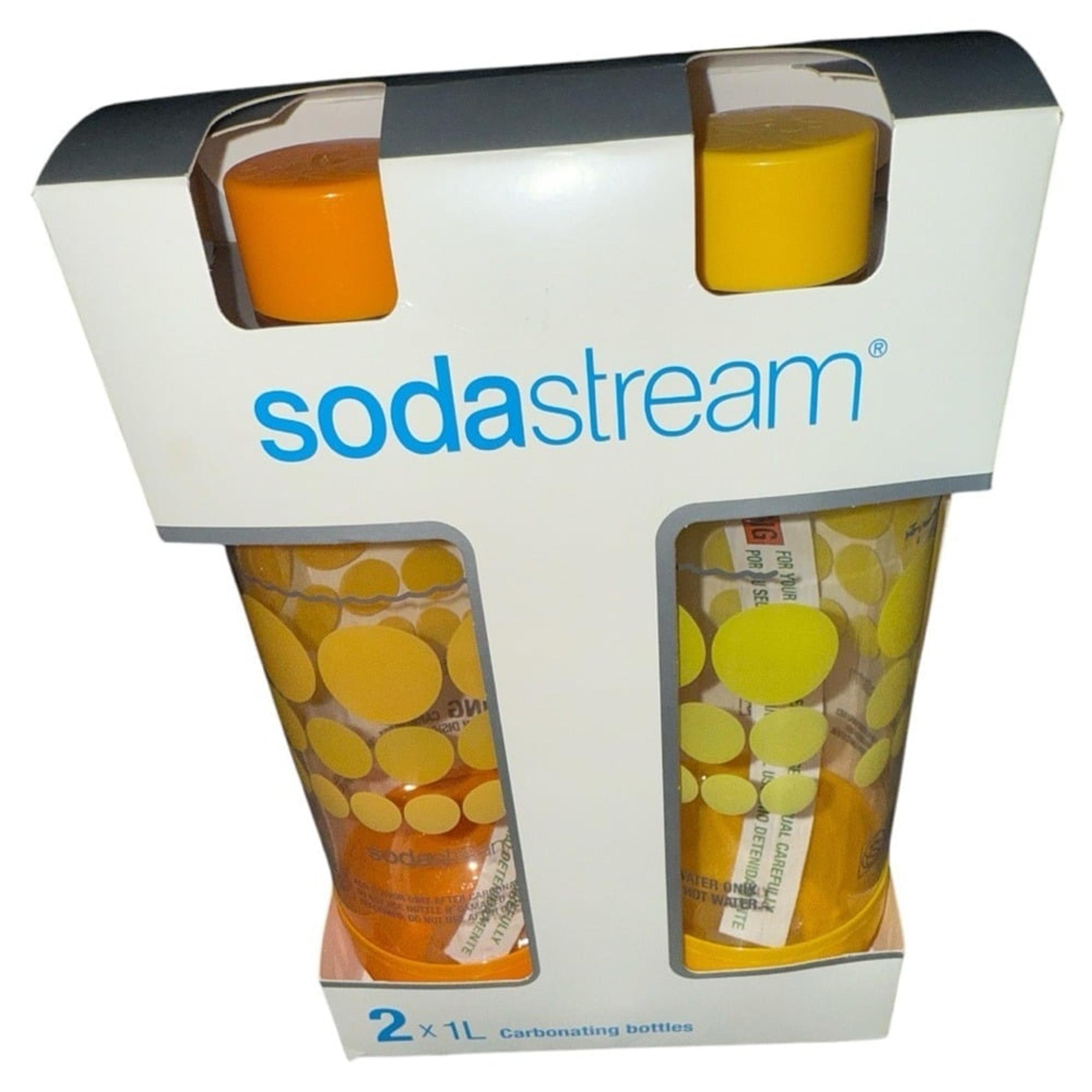 SodaStream 2 Pack 1 Liter Carbonating Bottles Orange Yellow NIB