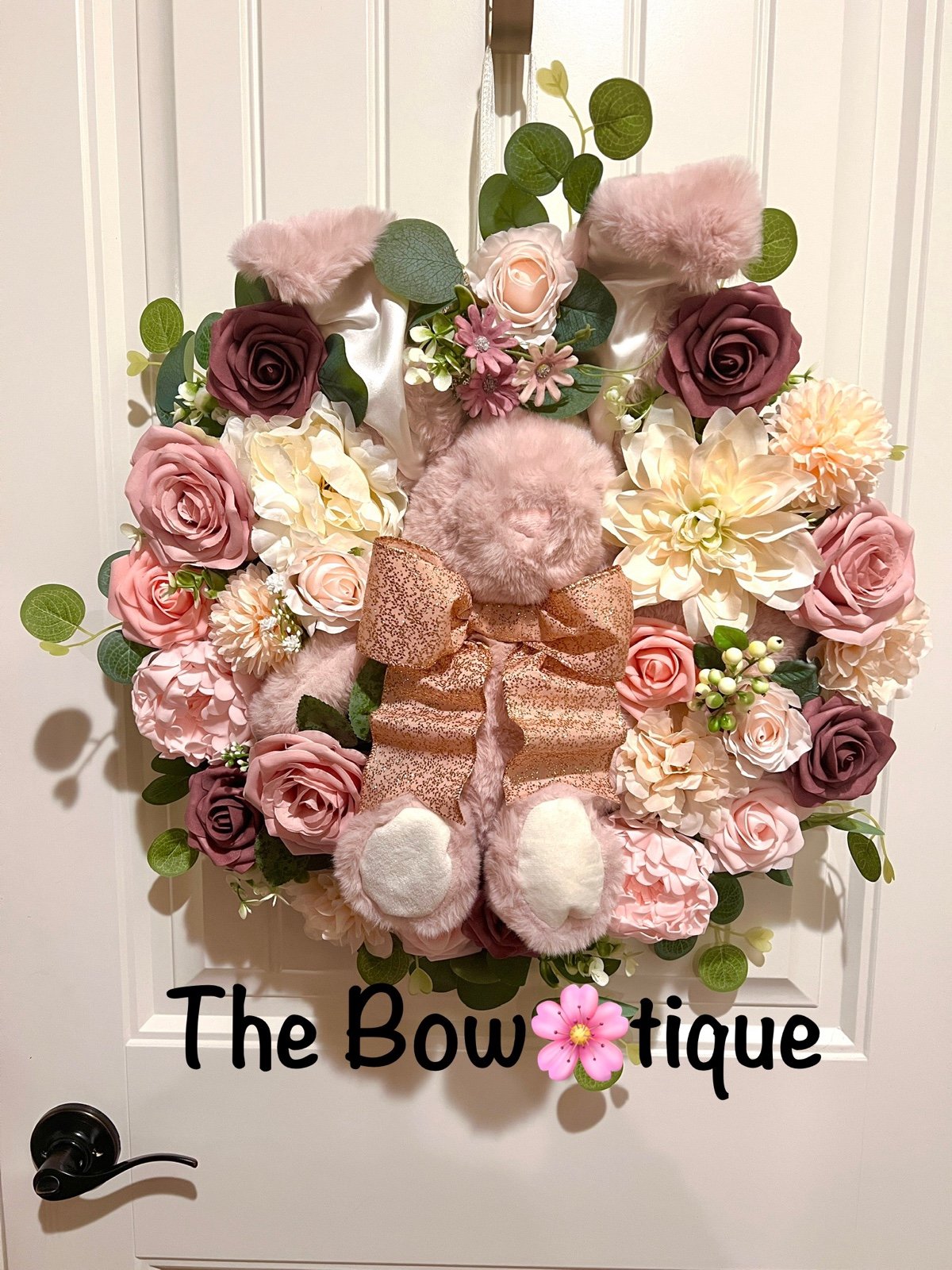 Handmade Floral Bunny Spring Silk Flower & Ribbon Wreath 22 in W9