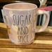 Rae Dunn Sugar & Spice mugs X 2 and JOY [iridescent and pink & white peppermint