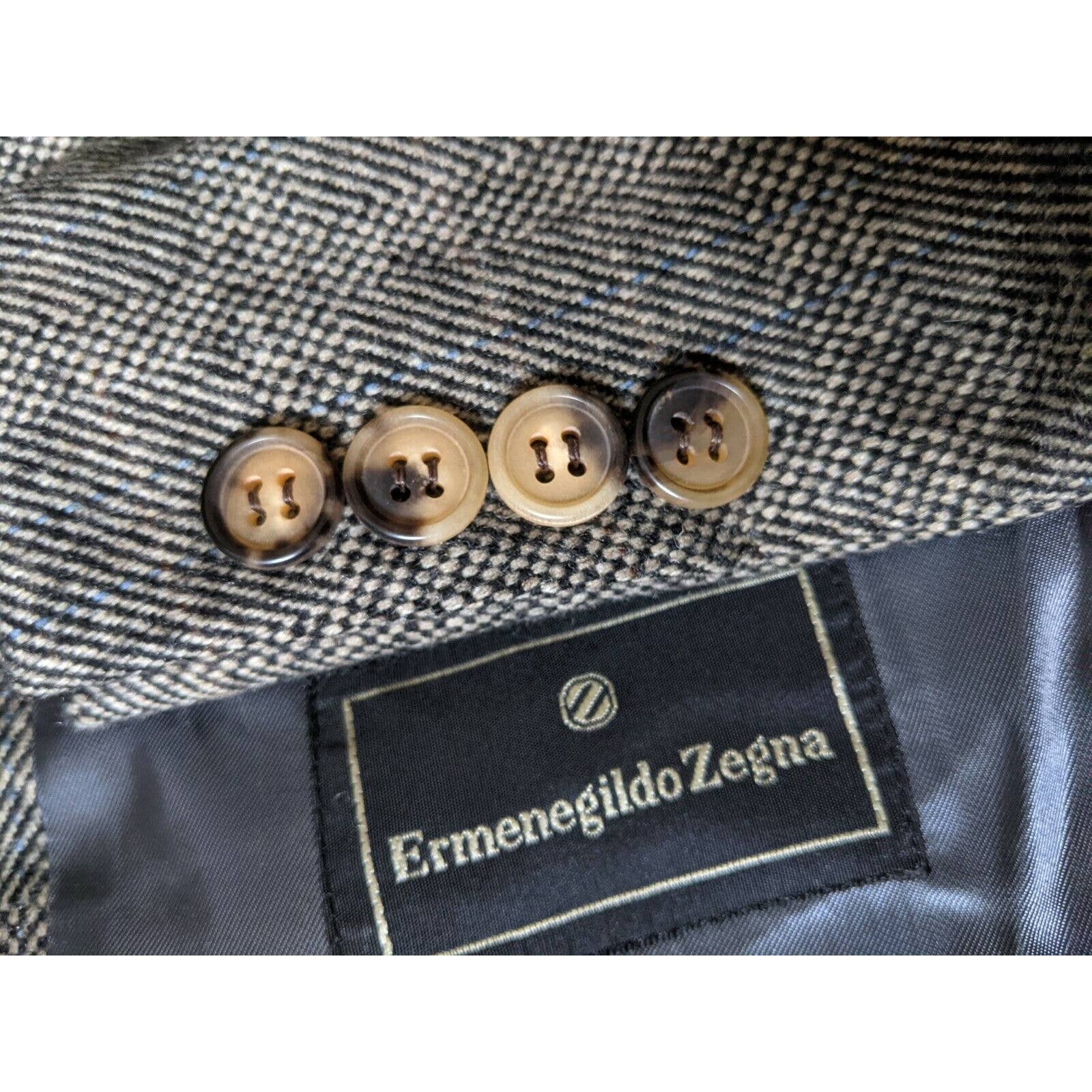 ERMENEGILDO ZEGNA blue toothCheck CASHMERE Full-canvas Jacket Blazer Coat 50 40R