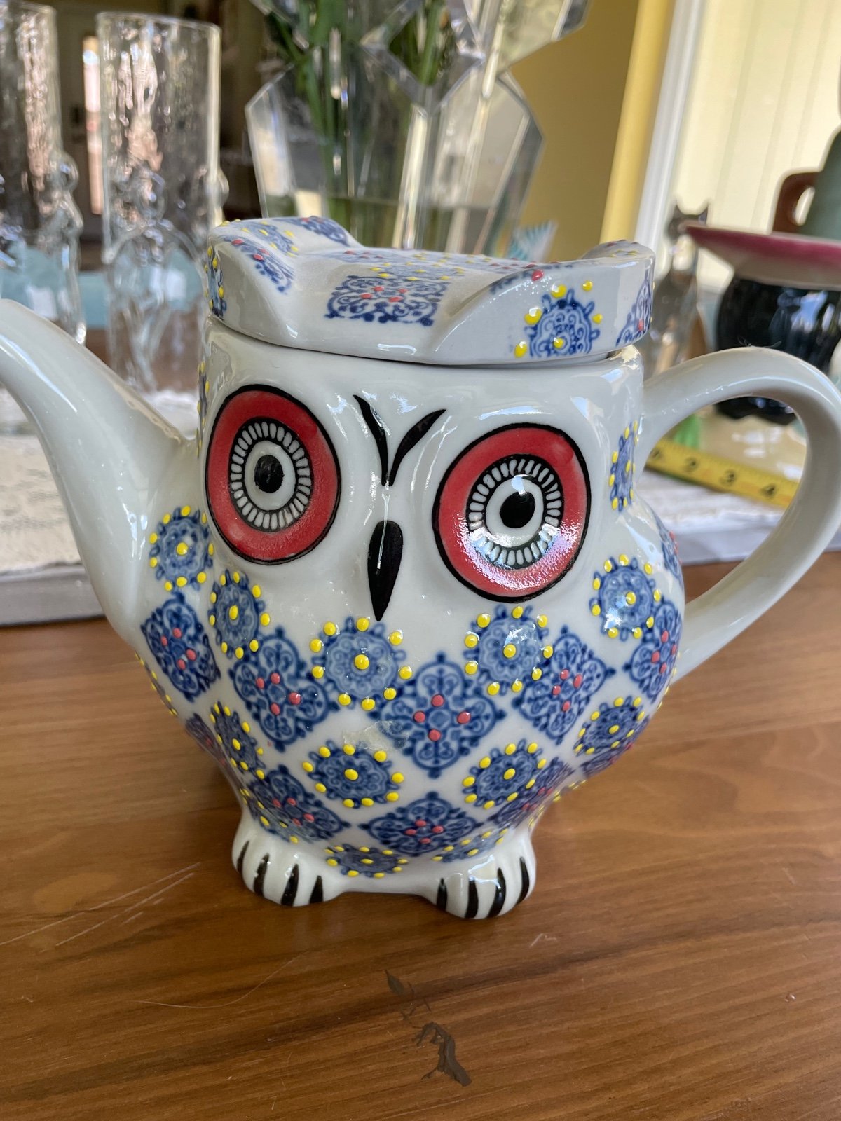 Vintage Royal Hand Painted Ceramic Owl Teapot, Coffeepot With Lid