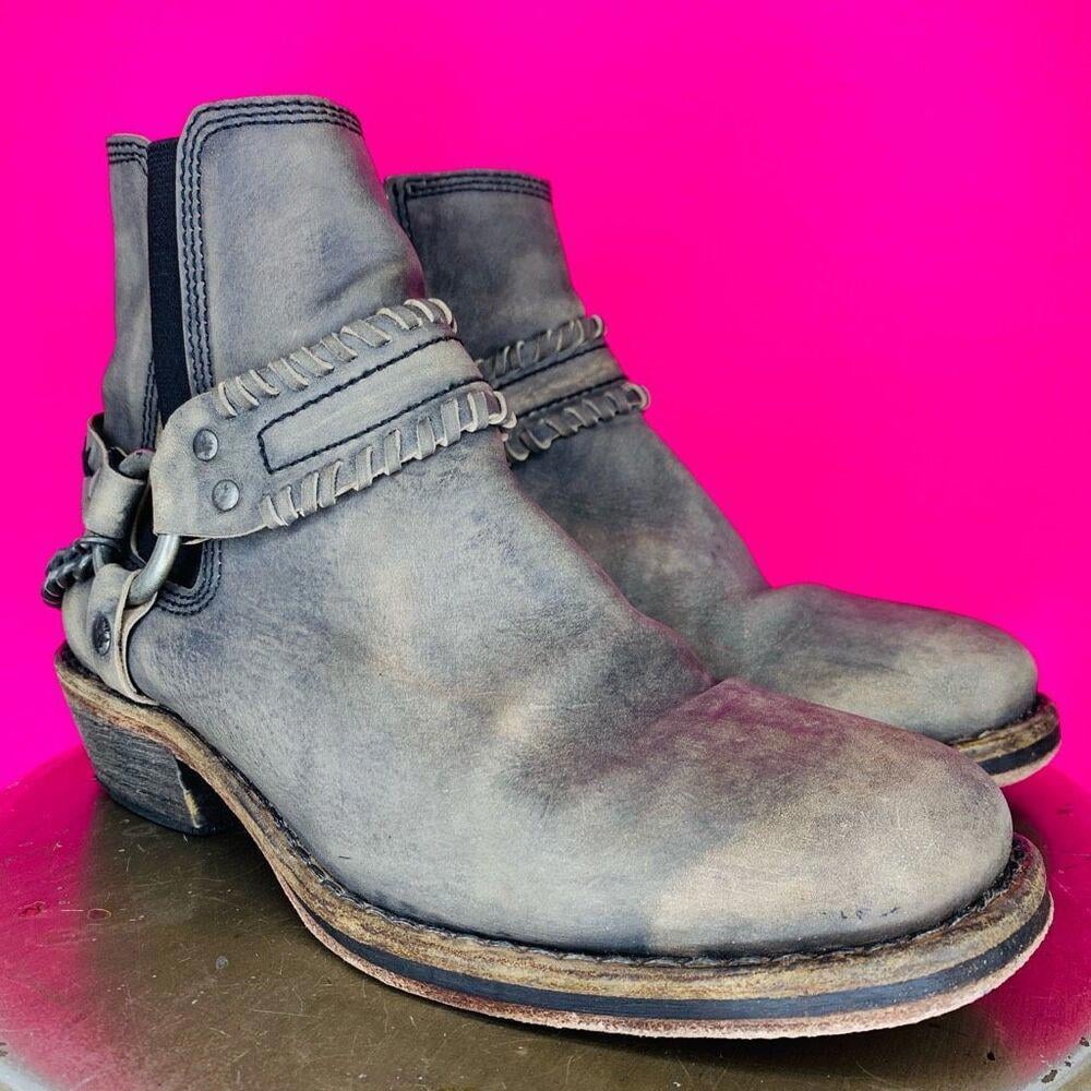 Free People Stony Desert Distressed Leather Chain Harness Ankle Boot Sz 38