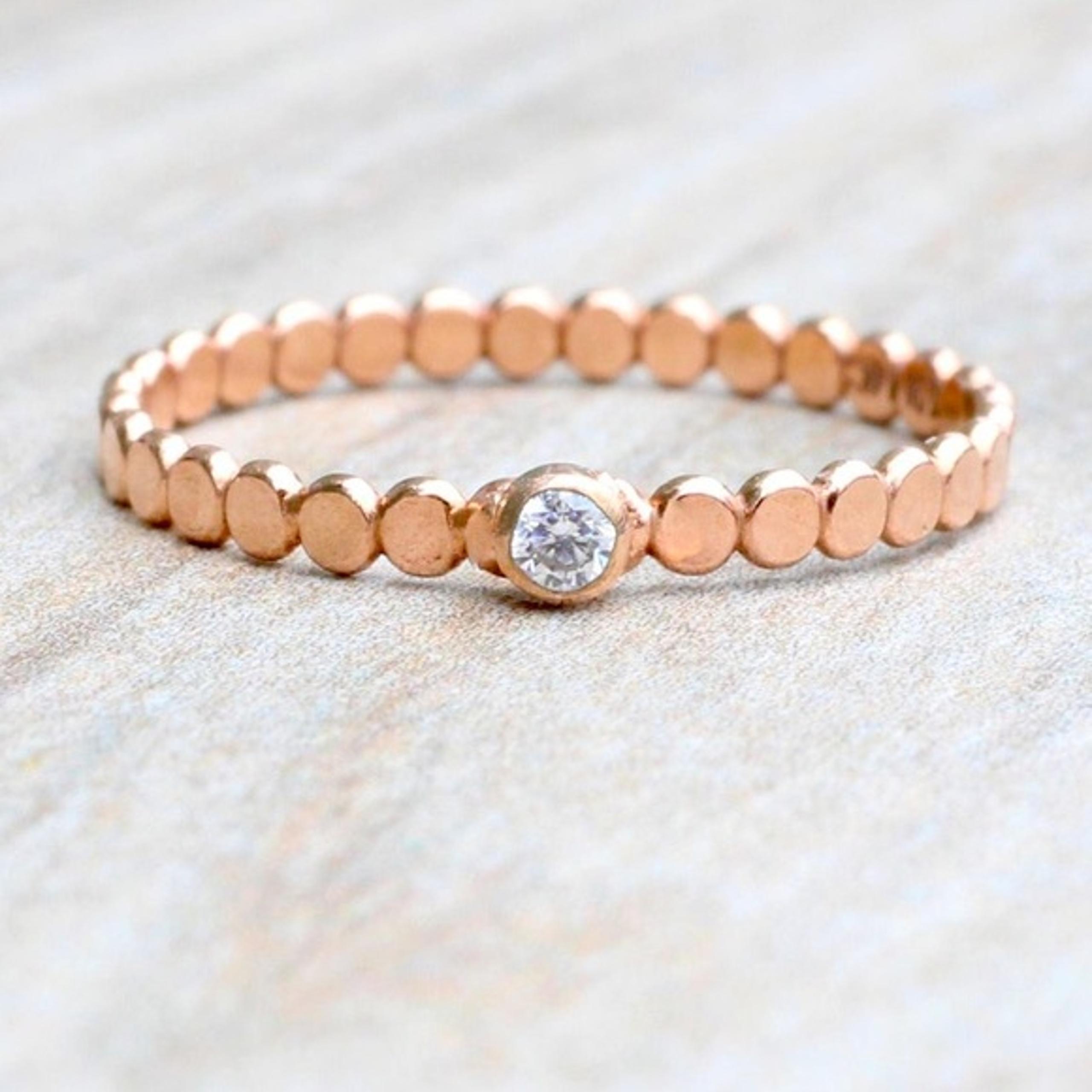 Flat Bead Ring Clear Gemstone- Dot Ring Rose Gold Filled