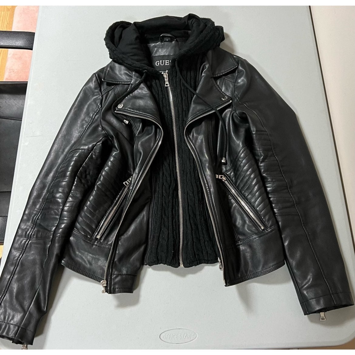 Guess Black Leather Moto Motorcycle Jacket Blazer Sweater Coat Size M