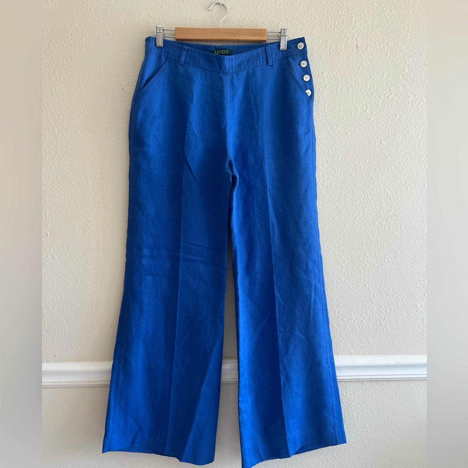 Lauren Ralph Lauren blue slacks 100% linen wide leg size 6 old money