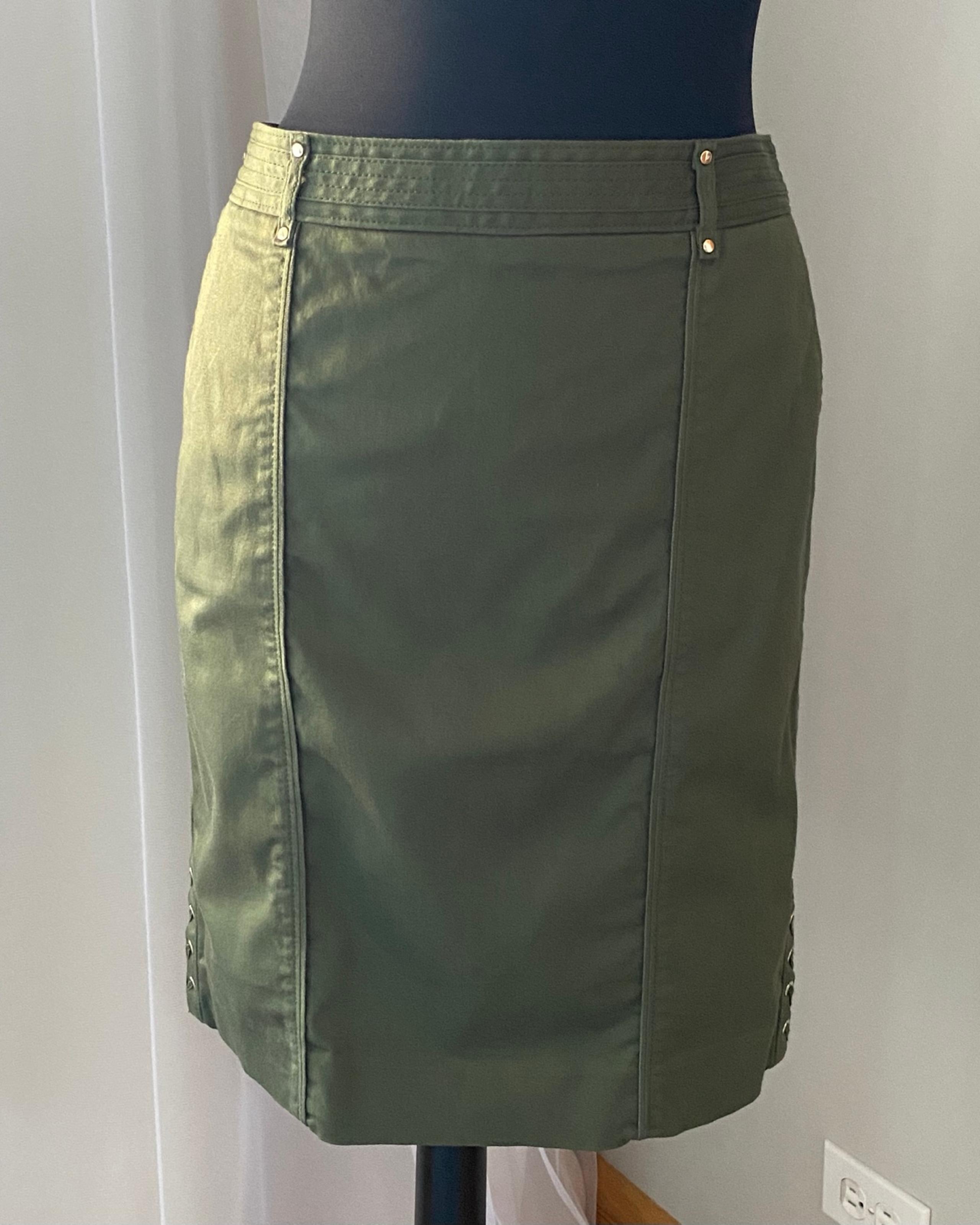 White House Black Market Sateen
Olive Green Lace Up Pencil Skirt
Women's Size 6