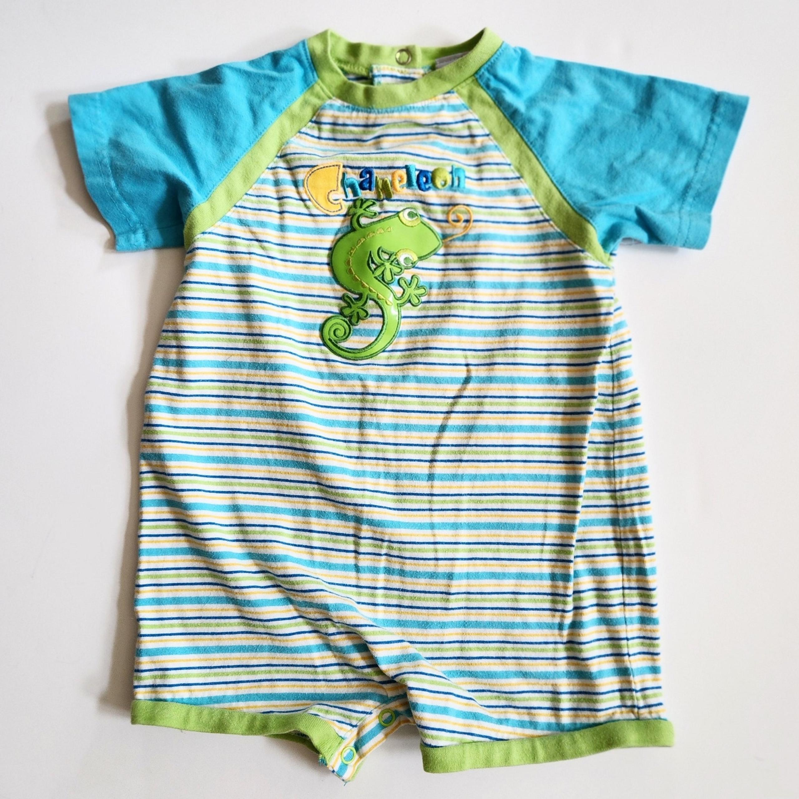 Okie Dokie Turquoise & Green Striped Chameleon Baby Cotton Romper Size 18 Months