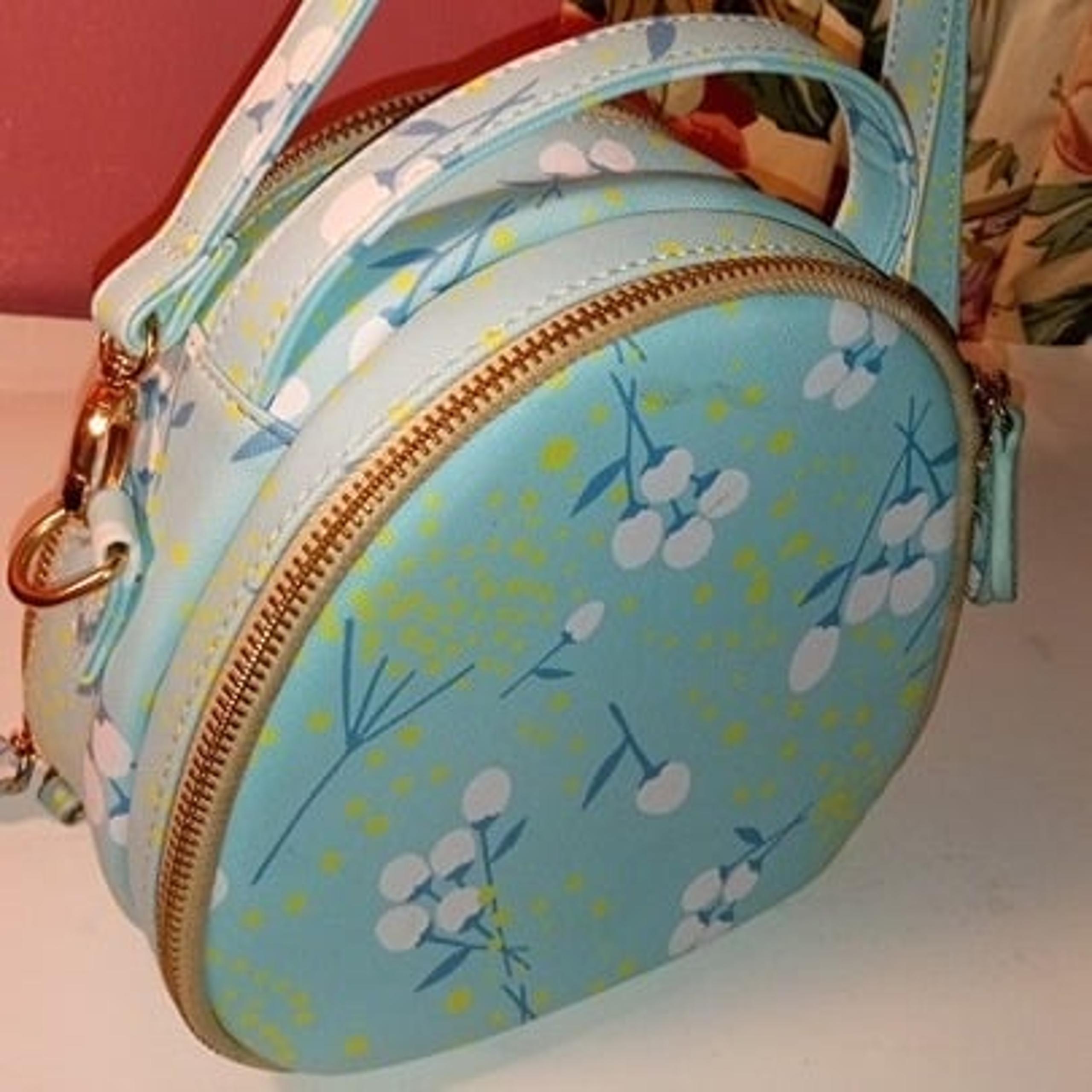 KATIA BLUE WHITE AND YELLOW FLORAL DOUBLE-SIDED CROSSBODY BAG