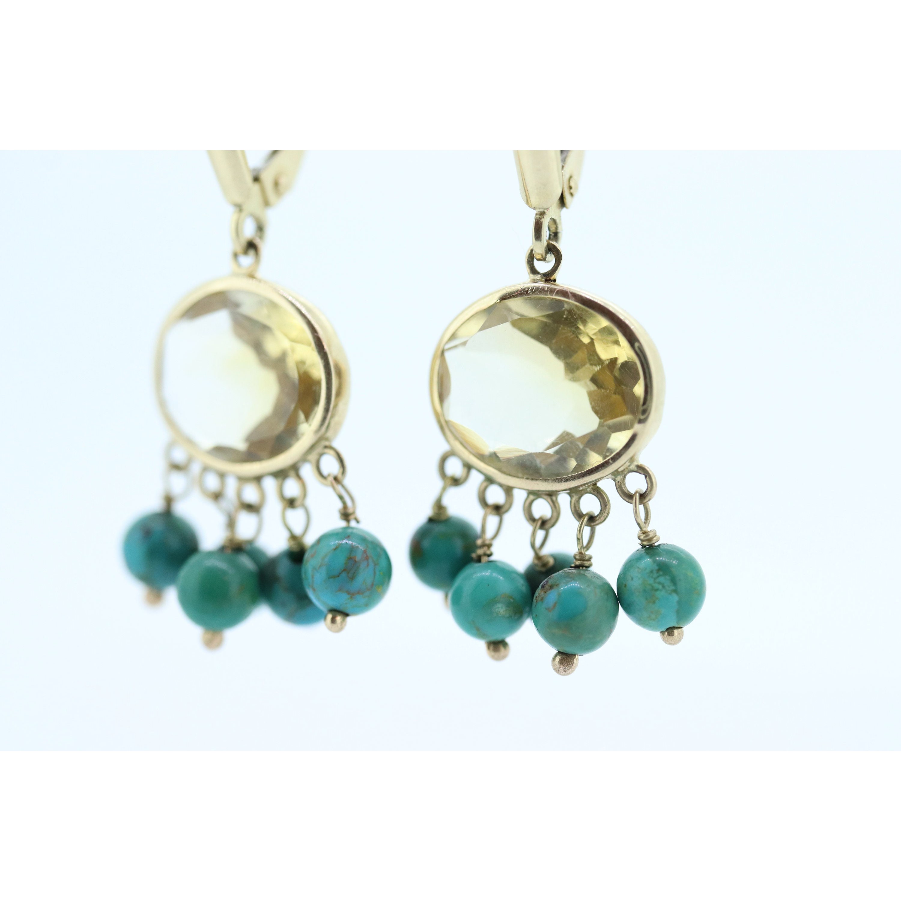 14k Turquoise Citrine dangle earrings Set. Turquoise Citrine Bezel Earrings. Ye