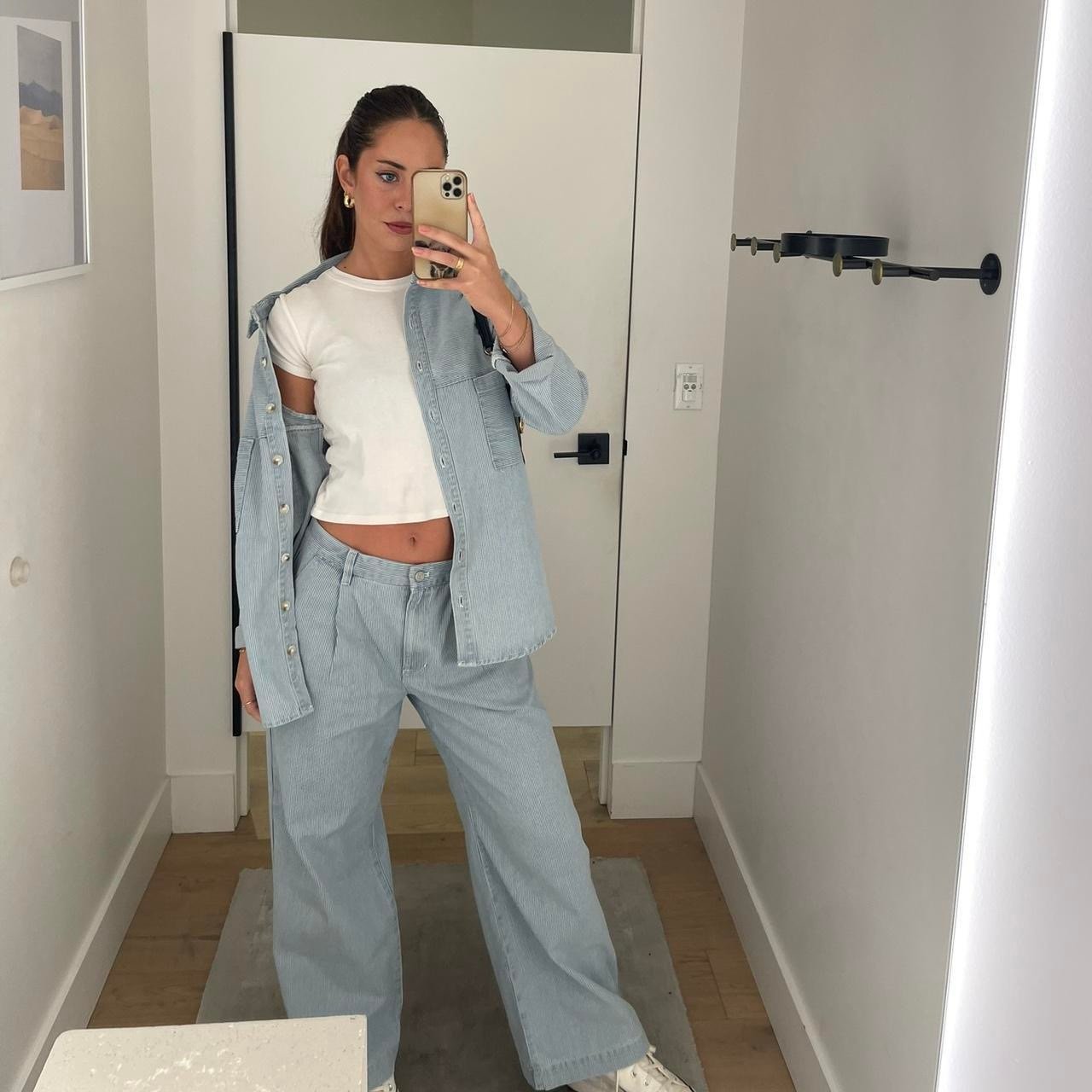 NWT self contrast light blue denim wide leg striped pants / sold at anthropology