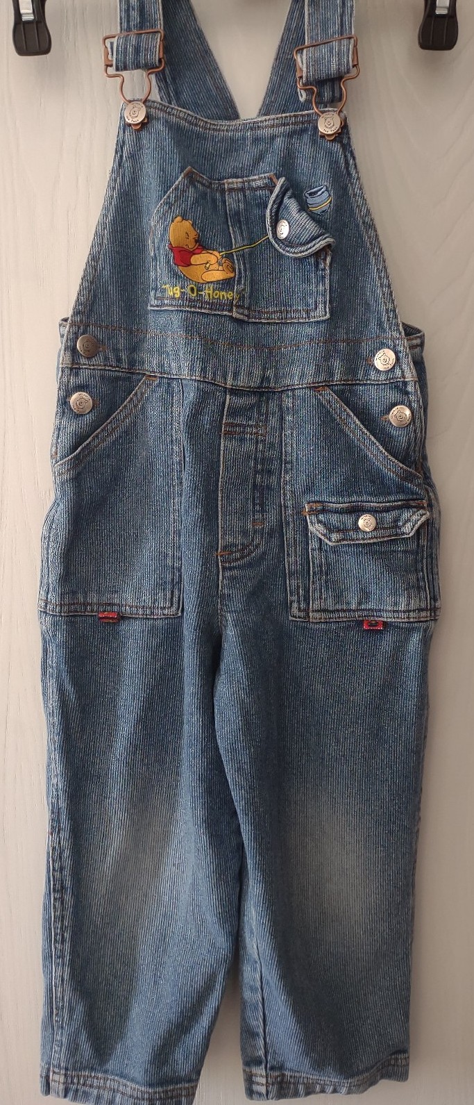 Vintage Winnie The Pooh Tug-O-Honey Denim Blue Bib Overalls Size 4T Boys