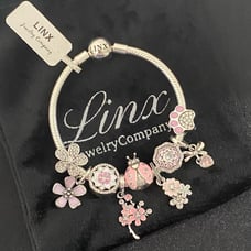 Linx Snake Chain Bracelet with Pink Themed Charms 925 sterling silver