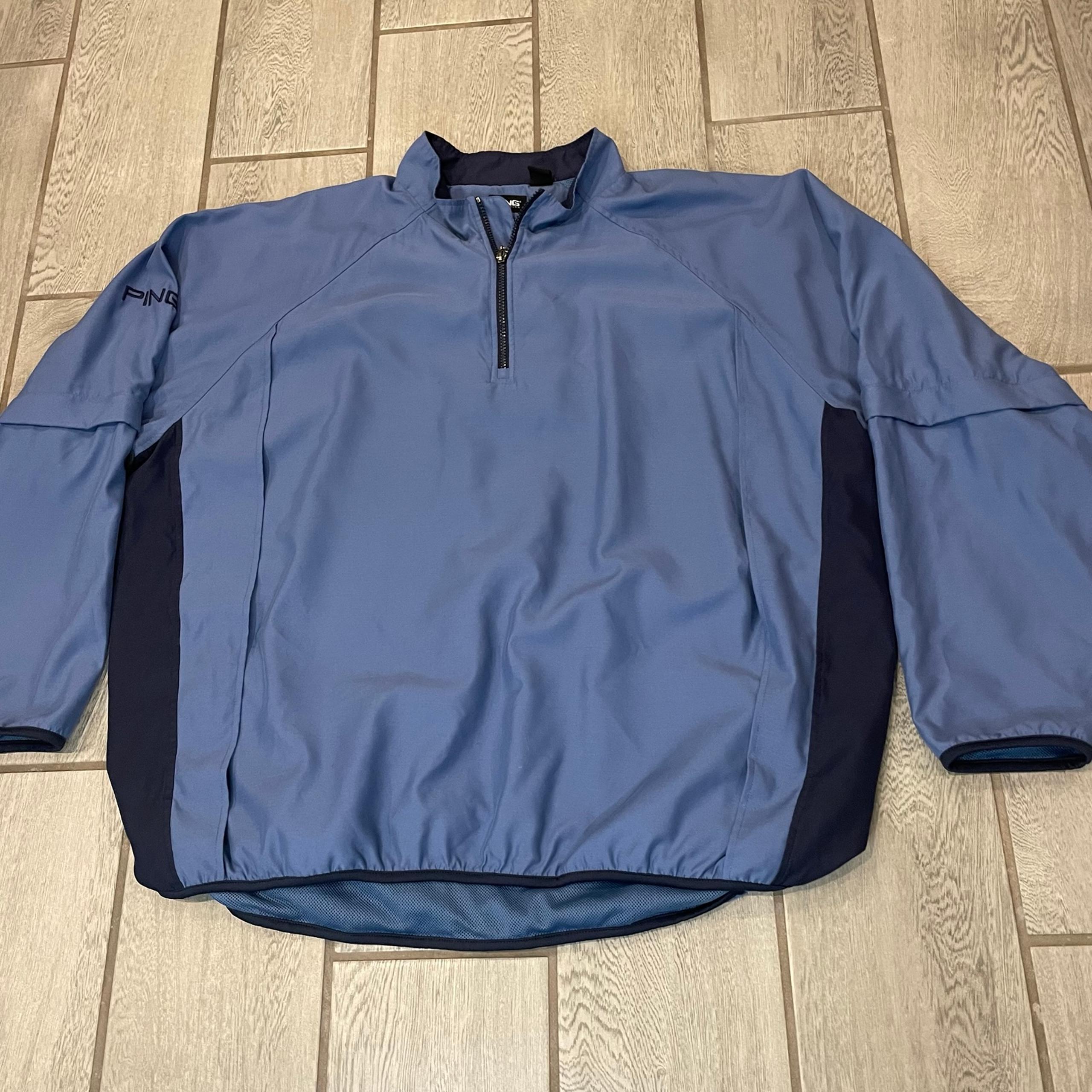 Ping 1/4 Zip Golf Windbreaker Men’s XXL Blue Mesh Lined Jacket Sleeves Removable