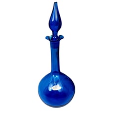 Vintage Cobalt Blue BLENKO Glass Genie Bottle Decanter Ruffle Rim CHIP Stopper