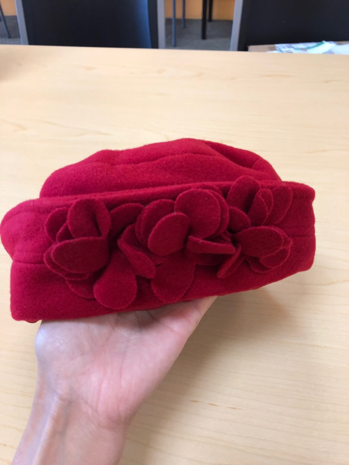 kids red hat with flowers