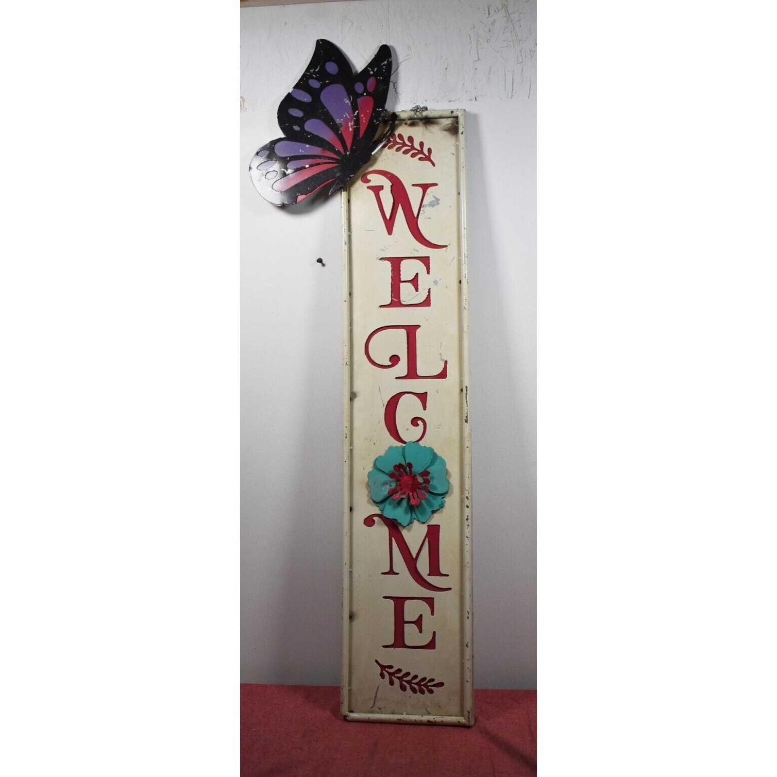 Hanging Welcome Sign with Butterly Handmade Metal Art Figure Sculpture 44