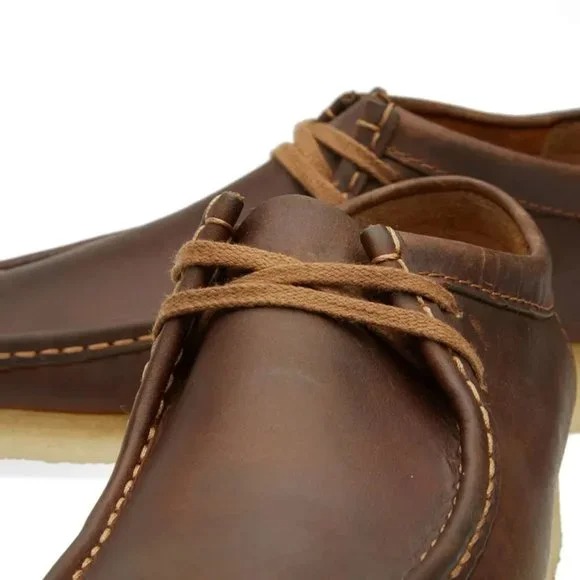 NEW Clarks Women US 9 Wallabee Beeswax Brown Leather Platform Moccasin Loafer