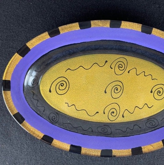 KAY YOUNG Hand made glass plater painted Signed (New in Original Box)