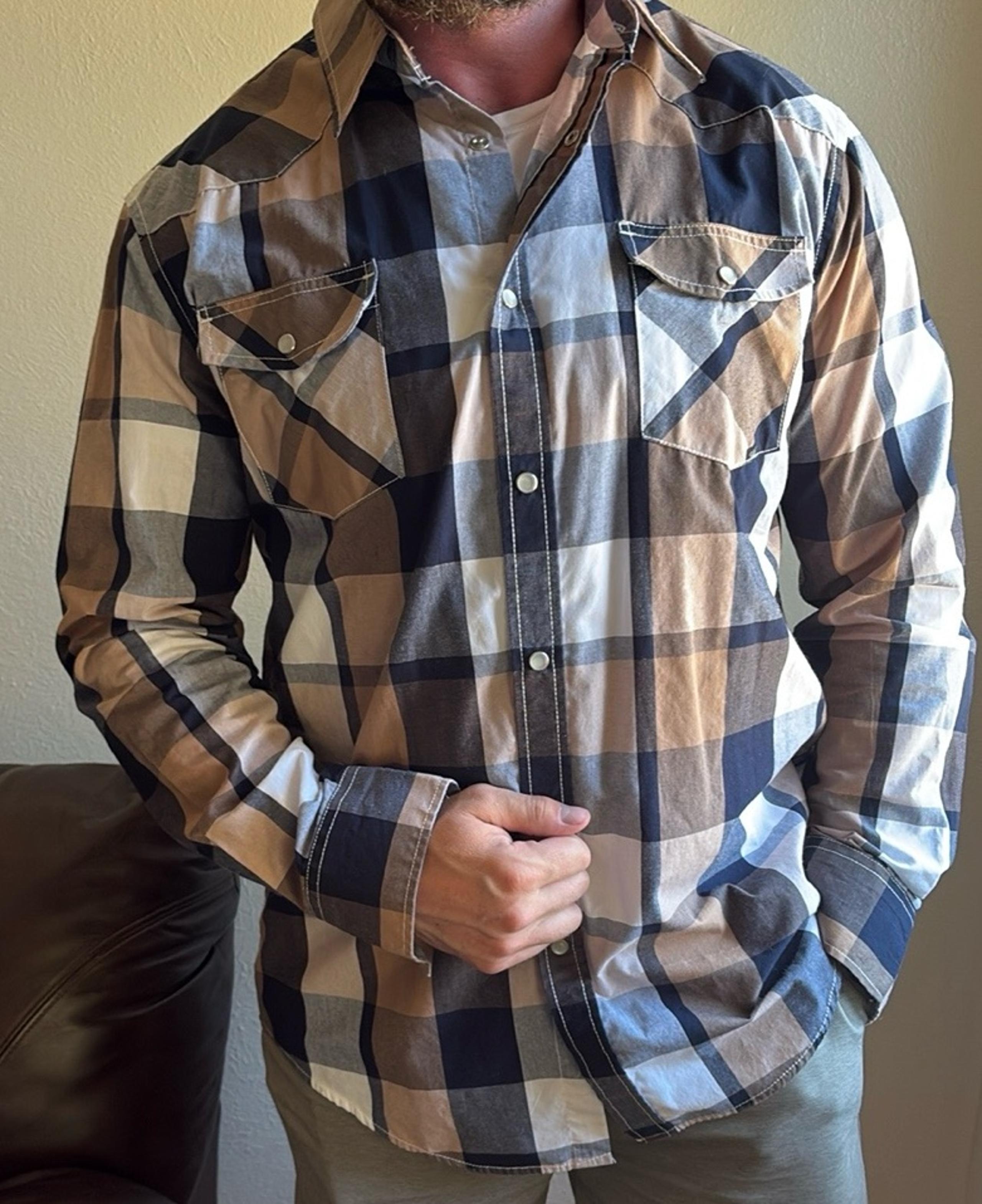 Coastal Men's Plaid Shirt - Blue and Tan