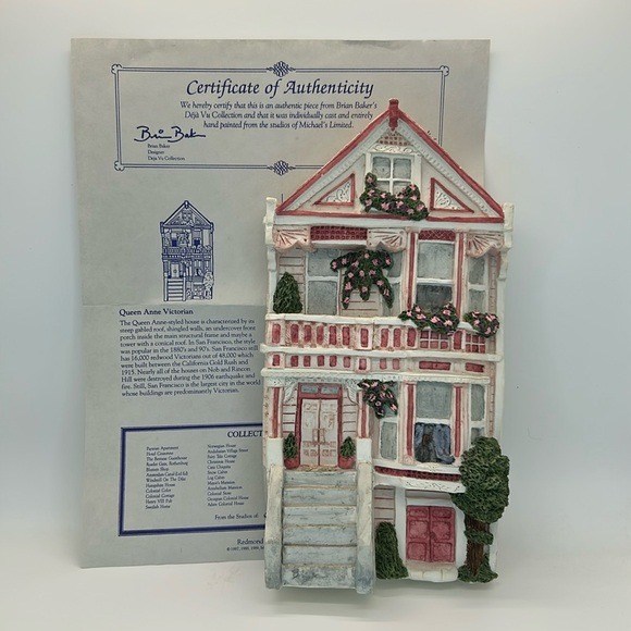 Michael's Queen Anne Victorian Pink House Wall Hanging 3D VTG 1988 Certificate
