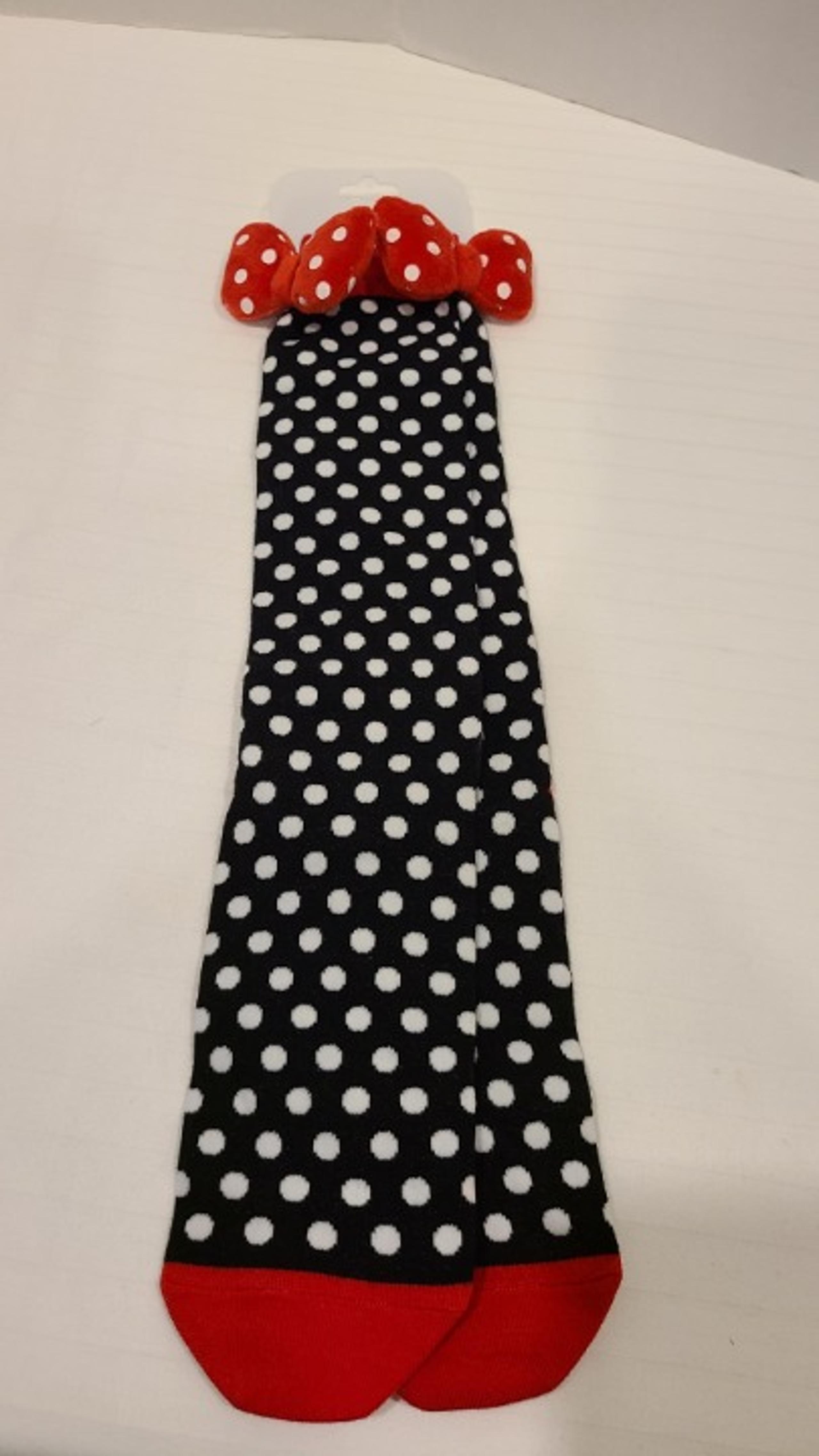 DISNEY PARKS MERCH - MINNIE MOUSE polka dot 3D BOW womens KNEE SOCKS SIZE 5-10