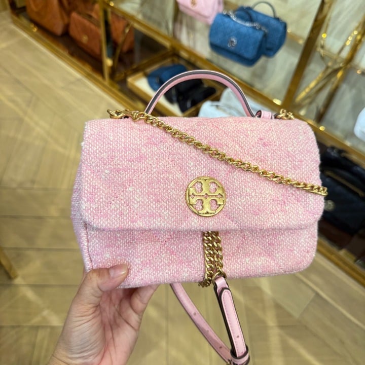 TORY BURCH WILLA MINI TOP HANDLE BAG 162962 IN TWEED