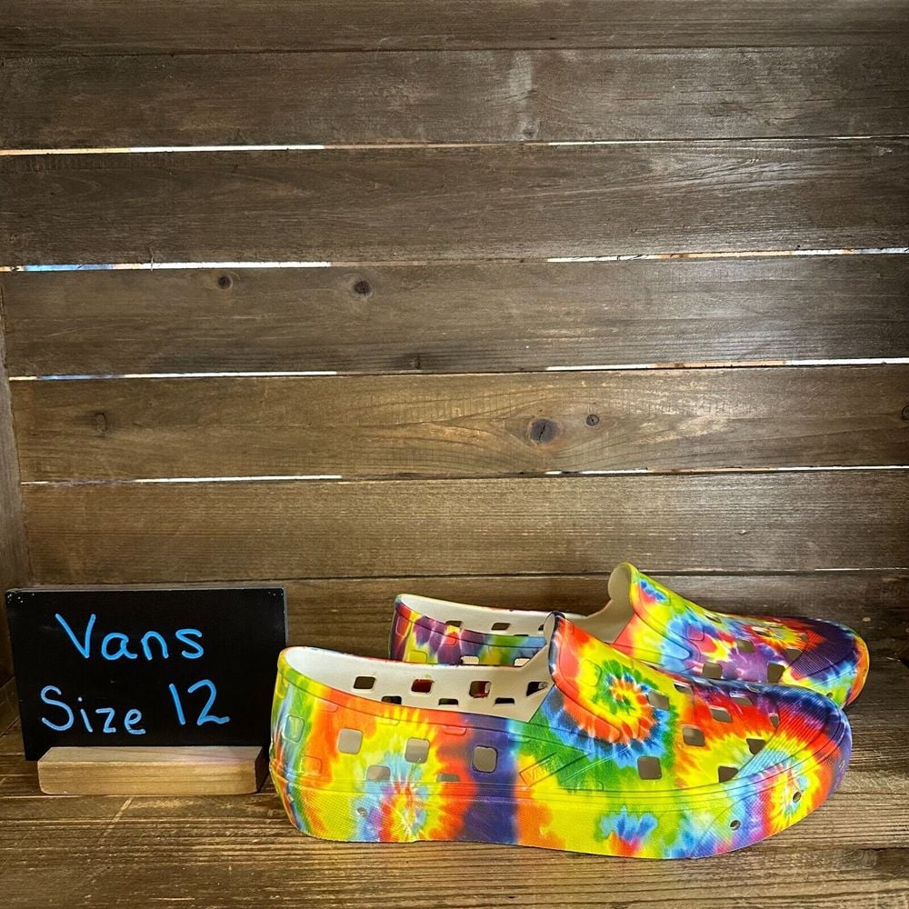 New Mens Vans Slip On TRK Trek Rainbow Tie Dye Rubber Shoes Sneakers Size 12 M