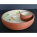 Vtg Southwestern painted red clay chili pepper themed chip & dip serving bowl
