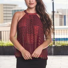 NWT Hawaii's Finest Red Black Pleated Halter Top sz XS NEW