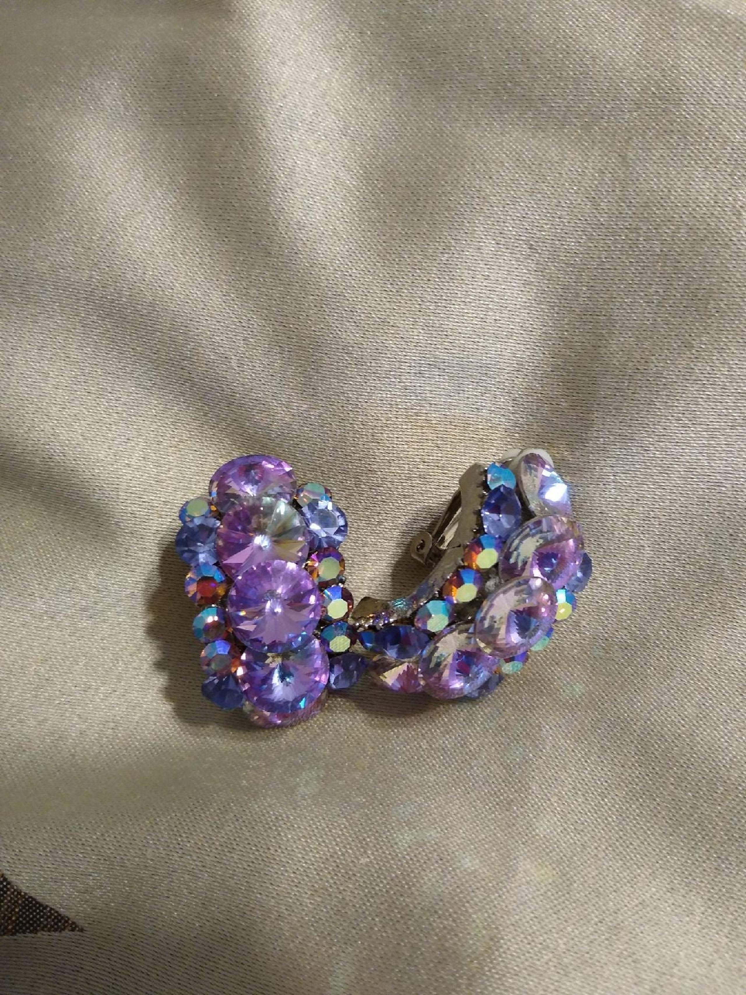 Purple Diamond AB Earrings clip on