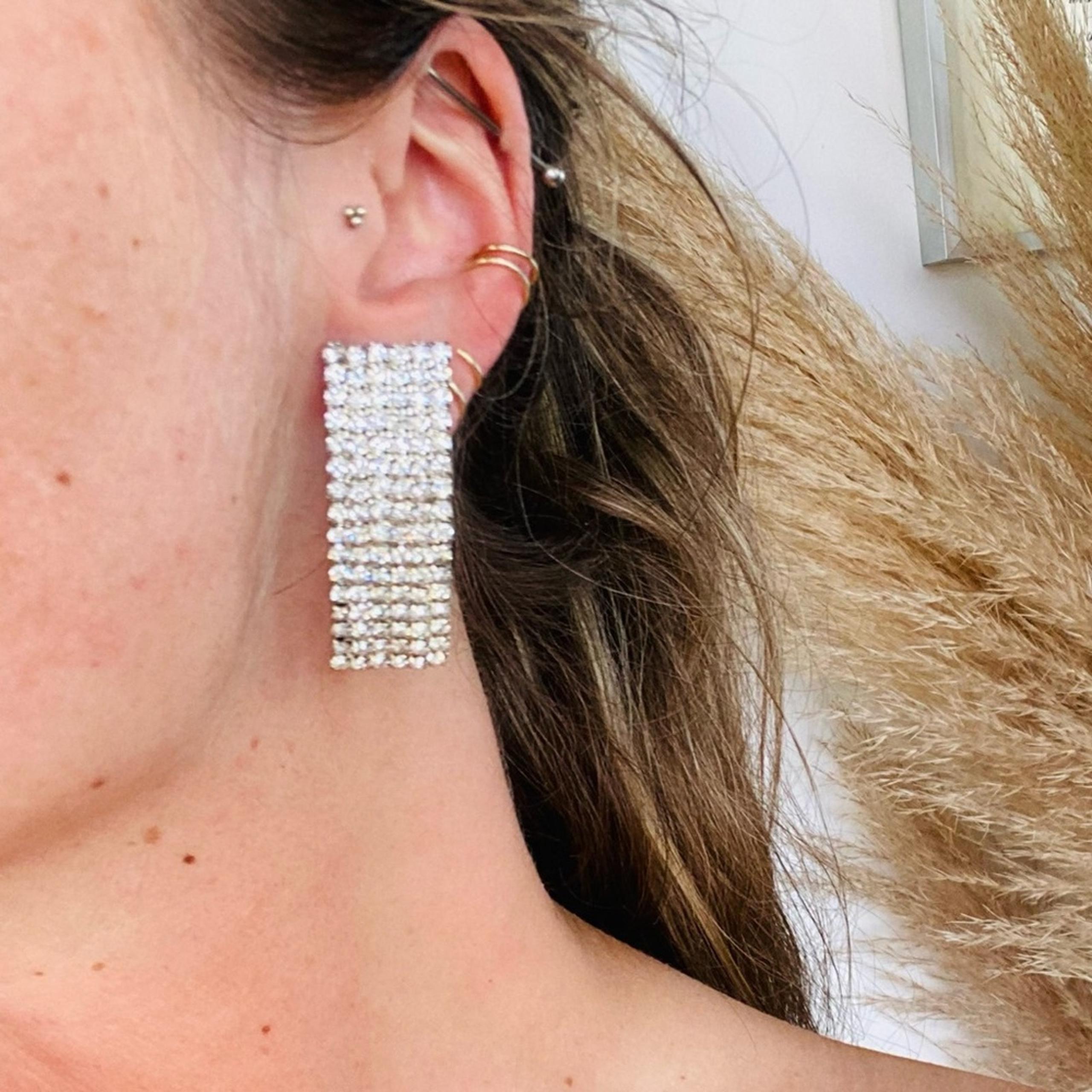 NORDSTROM REVOLVE Silver White Bar CZ Rhinestone 1.75" Stud Earrings Jewelry