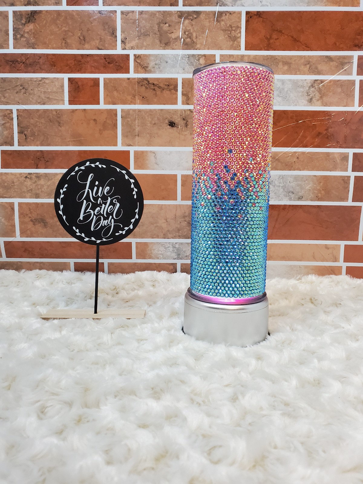 Pink and Blue Ombre Rhinestone Bling Stainless Steel Tumbler