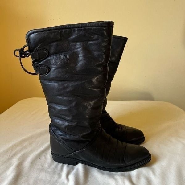 Vintage Siberian Husky Black Leather Boots Sherpa Lined Flat Knee High Women’s 6