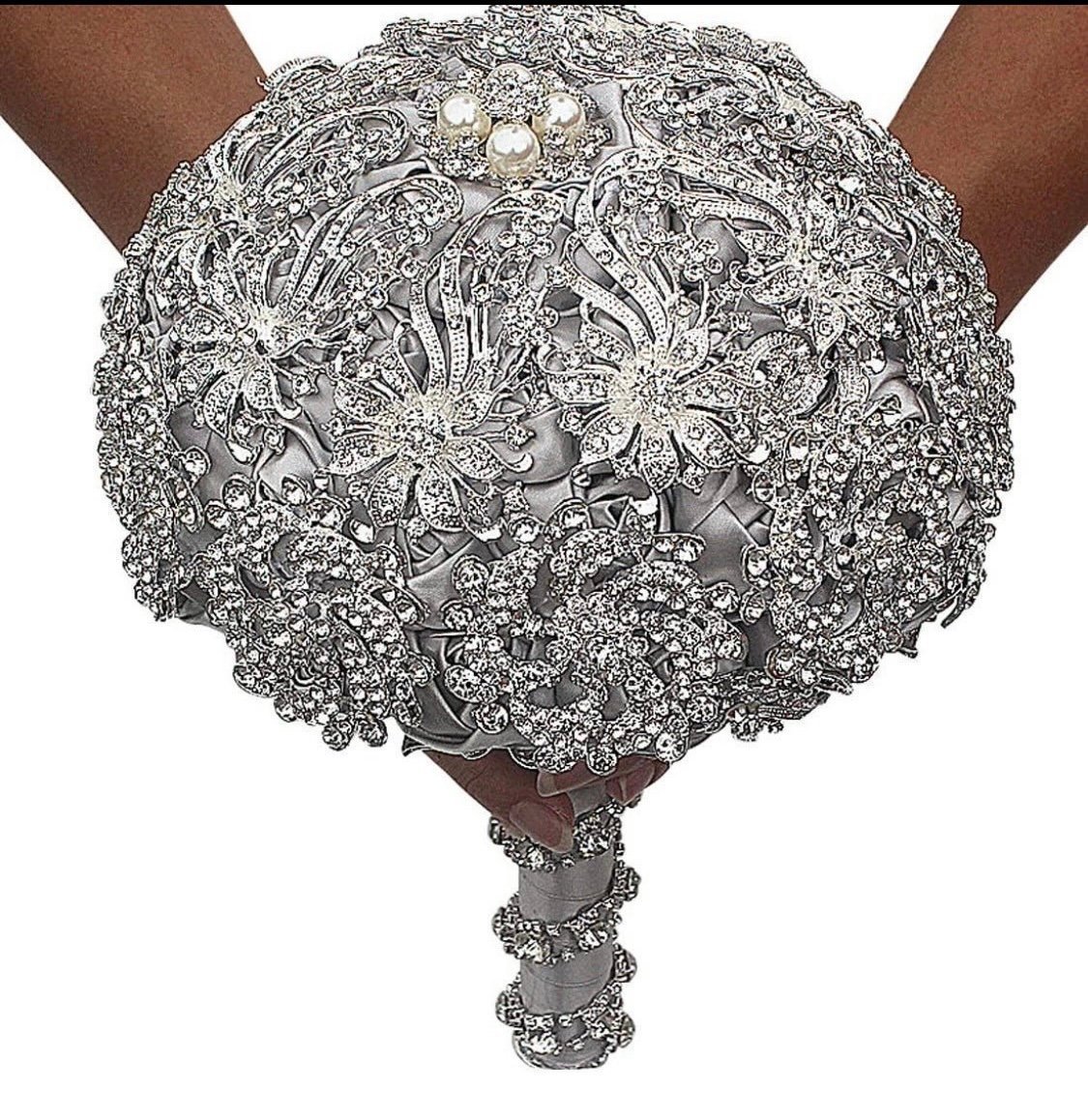 New - Bridal / Wedding Silver Rhinestone Flower Brooch Bouquet / Keepsake