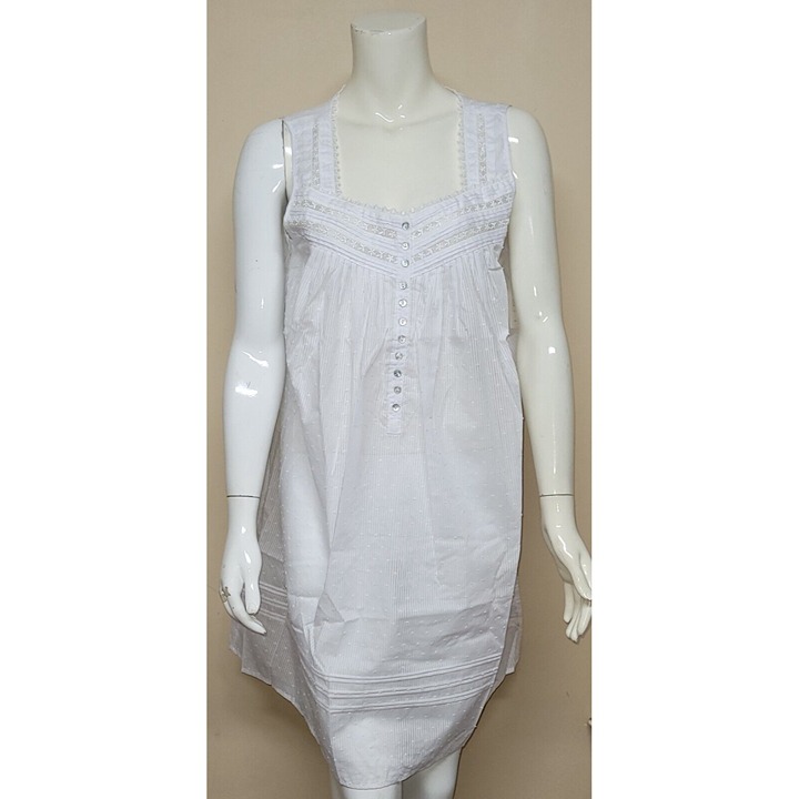 Eileen West White Sleeveless with Lace Detail Nightgown Women Size MED NEW