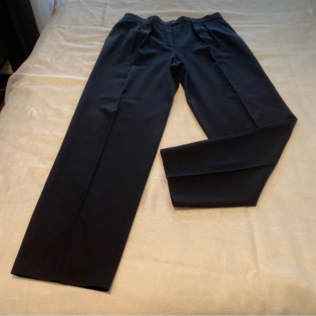 Escada Black Wool Trouser Pants Pleated Pockets Straight Leg SZ 44 EU (14 US)