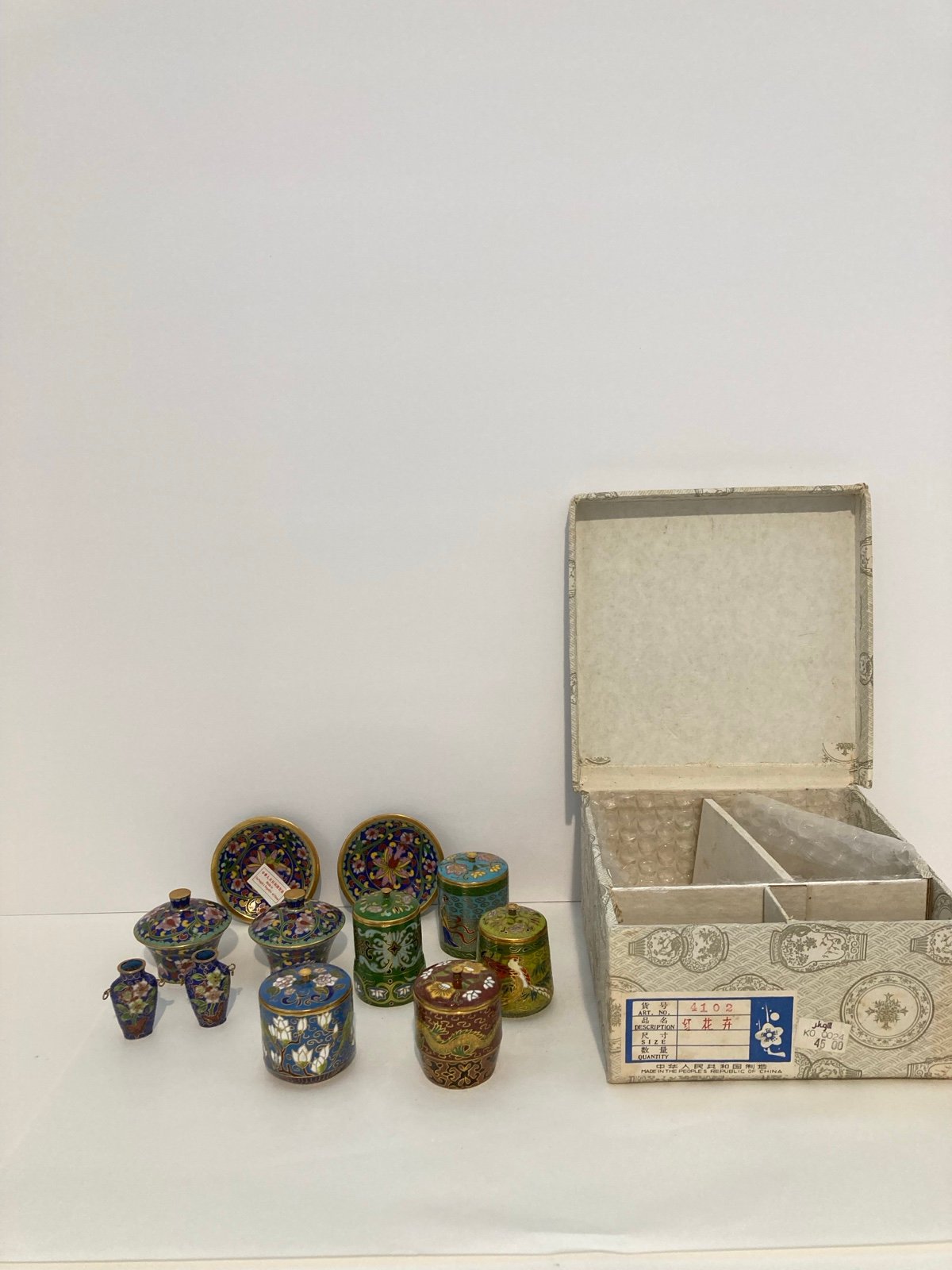 Miniature Multicolor Brass Jars & Lids Vases Asian Cloisonné Trinket Boxes