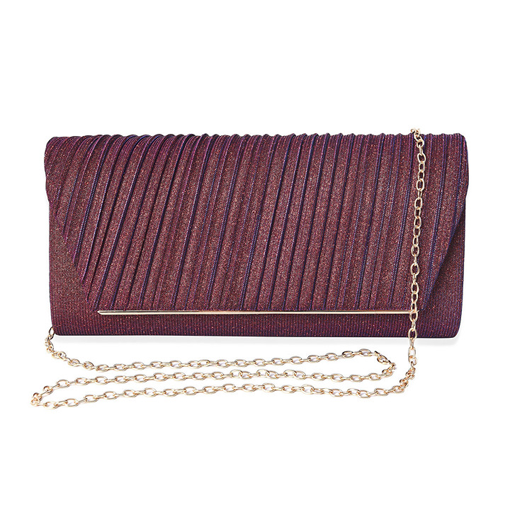 Shimmer Purple Evening Clutch with Detachable Crossbody Strap (9.5x2.5x5)