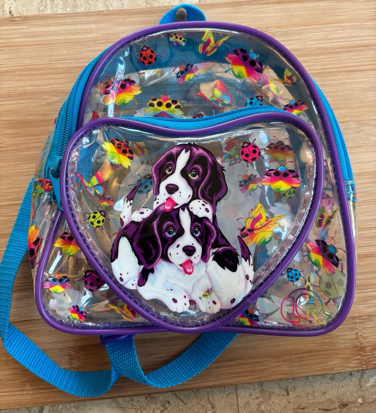 Vintage LISA FRANK 1990s Backpack Clear Spaniel Puppies Dogs And Bug