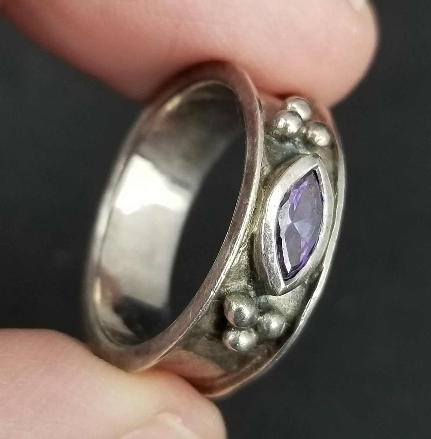 vintage sterling silver ring size 8 amethyst gothic 925