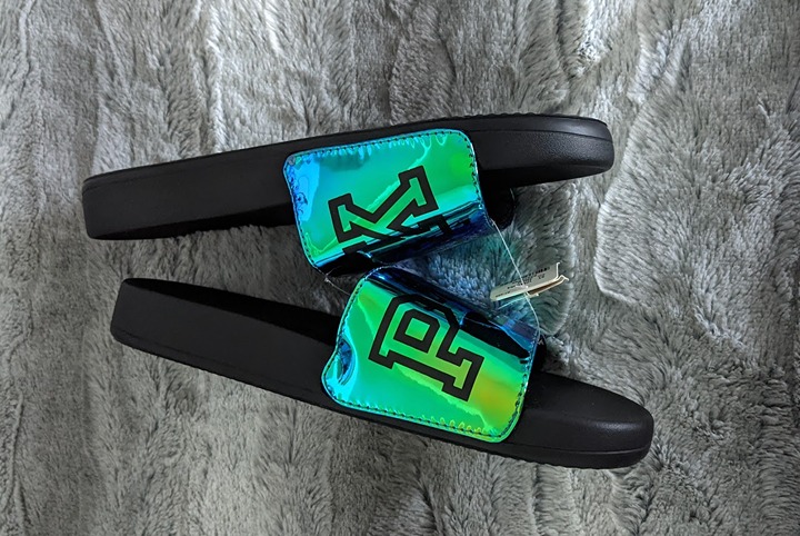 Victoria's Secret VS PINK holiday green iridescent slides